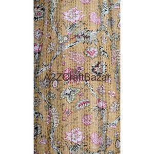 Classy Kantha <b>Kimono</b> <b>Jacket</b> Quilted Hand Printed Cotton Elegant Festive Wear Breathable Long V-neck Drawstring Closure Floral - Product Image 4