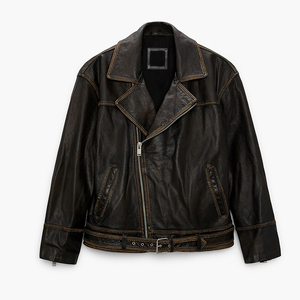 Veste d'hiver style rue pour hommes col montant chaud manteau en cuir véritable noir à la mode toile teinte unie hommes hiver - Product Image 4