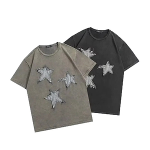 Unisex Acid Wash Heavyweight Vintage Street Style 100% Cotton Rhinestone-ironed DTG Printed <b>Cropped</b> Acid Wash T-shirts - Product Image 6