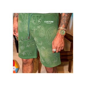 Shorts personalizzati con strass e lavaggio acido con trasferimento termico Vintage Set di cotone pesante con pietra acida e pantaloncini Unisex - Product Image 1
