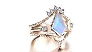 Juego de anillos de boda de compromiso de piedra lunar en forma de cometa de plata 925 'Moon My Life' estilo clásico chapado en rodio para fiestas de aniversario - Product Image 5