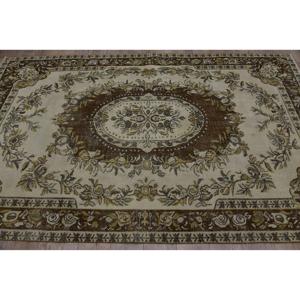Tapis turc grand format 5,9x9,6 pieds, vintage, écologique, beige, marron, patchwork, en laine, avec envers en latex - Product Image 4