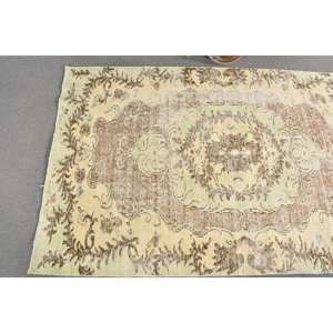 Tapis turc vintage 5.6 x 9ft Beige marron tissage plat laine Patchwork Design grande surface pour les décorations de salon support en Latex - Product Image 3