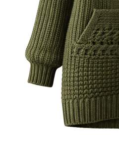 Suéter con Capucha de Punto Verde Oliva Personalizado para Mujer, Jersey Largo de Punto Trenzado, Cálido para Invierno, con Bolsillo, Estilo Casual Holgado - Product Image 4