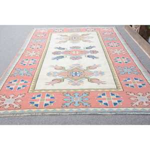 Tapis Vintage en Laine Turque Classique Rose Bleu 4x6ft Patchwork Grand Rectangle Latex Support pour Chambre Couloir Modèle Tapis - Product Image 3