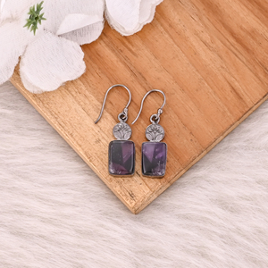 Laiton fait à la main Boho Designer étoile améthyste noir ruthénium pierres précieuses balancent boucle d'oreille bijoux mode boucles d'oreilles cadeau pour les femmes - Product Image 5
