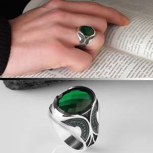Bague turque en argent sterling 925 pour homme, style ottoman, avec pierre d'agate naturelle Fine Azuris VALKH1216 - Product Image 1