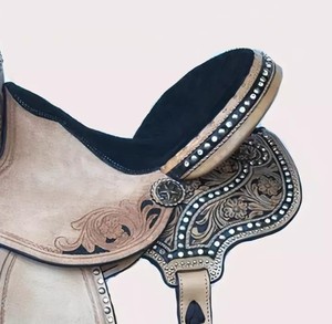 Ensemble de selle de course à barils en cuir blanc de qualité supérieure avec logo personnalisé, arbre en bois, équipement durable, sports et divertissement, plusieurs tailles - Product Image 5