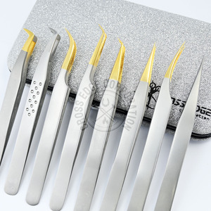 Nouvelle pince à épiler pour extensions de cils à pointe en fibre, courbée, classique, avec poignée diamant, en acier inoxydable, outil d'isolation - Product Image 4