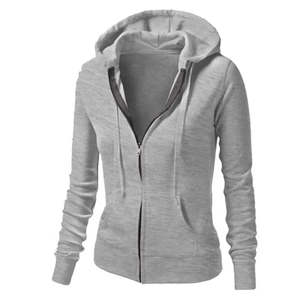 Venta caliente de manga larga Color sólido Mujeres Sudaderas con capucha de lana Mujeres 100% Algodón Cremallera Mujeres Sudaderas con capucha - Product Image 4