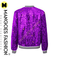 Blouson Bomber Matelassé Scintillant Violet pour Filles avec Paillettes, Fermeture Éclair, Manches Longues, en Toile Respirante, Idéal pour Hip Hop, Danse Urbaine et Fêtes