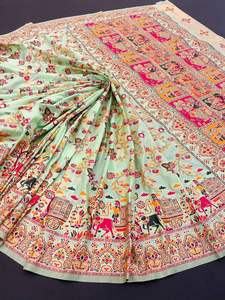 ผ้าส่าหรีผ้าไหมราชวงศ์ที่ทันสมัยพร้อมขอบ zari ดีไซเนอร์รวยและพิมพ์ลายทั่วทุกมุมสำหรับงานรื่นเริง - Product Image 2