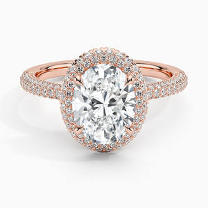 Haut de gamme haut de gamme ovale coupe VVS Lab diamant 14k or rose Halo ensemble Solitaire bague de fiançailles de bijoux du fabricant en Inde - Product Image 1