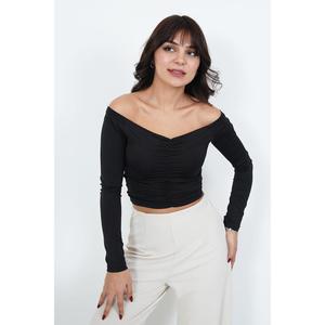 Blusa Negra sin Tirantes para Mujer Lustrin, Prenda de Alta Calidad en Mezcla de Poliéster y Elastano para Damas Modernas - Product Image 2