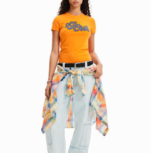 T-shirts respirants en toile 100% coton de haute qualité pour femmes à col rond imprimé personnalisé OEM Regular Fit - Product Image 2