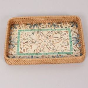 Bandeja de servicio de ratán ovalada, incrustaciones de perlas Madre, bandeja de Catering hecha a mano ecológica de primera calidad, fruta de mesa decorativa elegante - Product Image 6