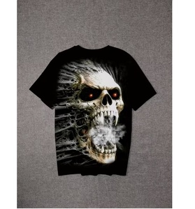 T-shirts graphiques noirs à manches courtes pour hommes, motif crâne d'horreur audacieux, hauts décontractés et tendance pour le streetwear et le quotidien - Product Image 6