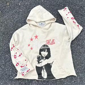 Sudadera con capucha de algodón blanco 100% personalizada para hombre, jersey de gran tamaño desteñido al sol, técnica de bordado de logotipo con estampado de soplo de lavado ácido para invierno - Product Image 1