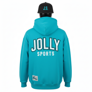 Sweat à capuche en polaire premium 320 GSM, couleur sarcelle, tissu doux en coton et polyester, avec patch sur la manche et broderie, sweat à capuche basique - Product Image 2