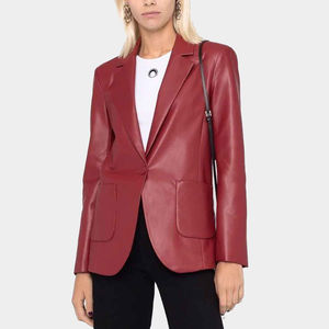 Chaqueta Blazer Clásica de Cuero Genuino para Mujer, Larga, Cortavientos, Elegante, Entallada, Formal, con Solapa y Doble Botonadura - Product Image 5