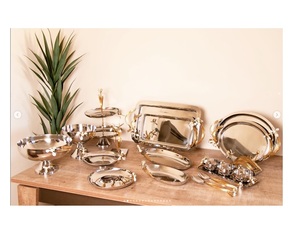 Textured Under Glazed Dishes Brass Boarder With Floral Pattern Stainless Steel Trays bowls <b>Tier</b> <b>stands</b> and Dishes from Indian - Product Image 2