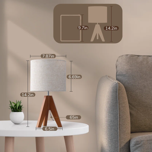 Lampe de table en bois massif (lot de 2) ensemble moderne de 2 lampes de table avec un trépied en bois - Product Image 4