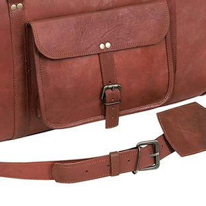 Leather Weekender <b>Duffel</b> <b>Bag</b> with Zipper Closure and Adjustable Strap for Travel - Product Image 5