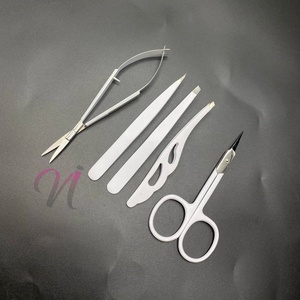Herramientas de belleza profesional de calidad superior al por mayor, juego de pinzas para cejas inclinadas hechas a mano de acero inoxidable, tijeras de Color blanco - Product Image 4