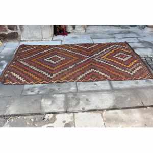 Alfombra turca clásica étnica de área grande, 4,5x8,2 pies, respaldo de látex de lana marrón, patrón de retazos para dormitorio, pasillo, modelo de alfombra - Product Image 4