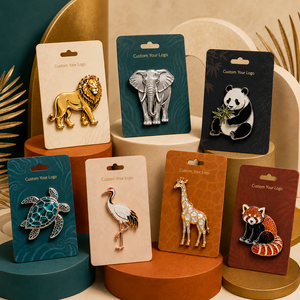 Pins Esmaltados Personalizados de Animales Salvajes: León, Elefante, Panda, Tortuga Marina, Grulla, Jirafa, Panda Rojo, Insignias Metálicas - Product Image 1