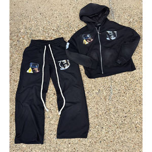 Streetwear Acid Washed Sweat Suits Zipper Cropped Hoodies Tracksuit <b>Set</b> Vintage Sweatpants and Hoodie <b>Set</b> for <b>Men</b> - Product Image 4