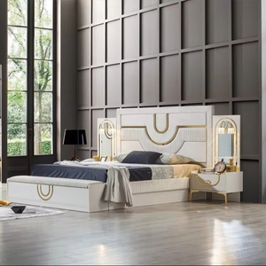 Pinar ensemble de chambre à coucher de luxe lit king size tête de lit éclairée commode à miroir mobilier de maison turc prix abordables - Product Image 1
