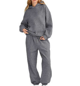 Conjunto Deportivo de Dos Piezas para Mujer, Talla Grande, Invierno 2026, Nuevo Estilo, Alta Calidad, 100% Algodón, Capucha, Diseño Sólido, Holgado - Product Image 5