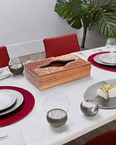 Support de boîte à mouchoirs en bois massif naturel avec sculpture artistique et vernis brillant pour salon et chambre à coucher au prix le plus bas - Product Image 2