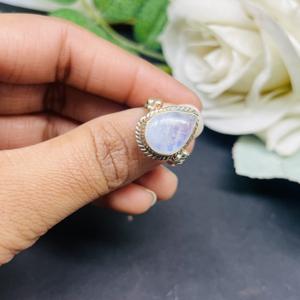 แหวนเงินมูนสโตนธรรมชาติสำหรับสตรีแหวนเงินแท้925พลอยมูนสโตน - Product Image 6
