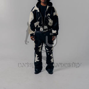 Double Zip Cowhide Unisex Winter Breathable Windproof Heated Hoodie <b>Black</b> White - Product Image 2