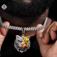 Pendentif unique en acier inoxydable plaqué argent 925, tête de tigre fantaisie hip-hop glacée, moissanite personnalisée, bling, style streetwear pour rappeur, haute qualité