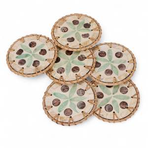 แผ่นรองแก้วสไตล์โบฮีเมียนคลาสสิก ทำจากเปลือกหอยมุก ขอบหวายเป็นมิตรกับสิ่งแวดล้อม สำหรับป้องกันเครื่องดื่ม ตกแต่งโต๊ะอาหาร (เวียดนาม) - Product Image 3