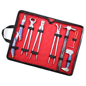 Kit de herramientas de herrador de caballos equinos a granel, pinza de pezuña y cuchillo de bucle extractor con mango de madera, púa y amortiguador, Mango antideslizante personalizado - Product Image 1