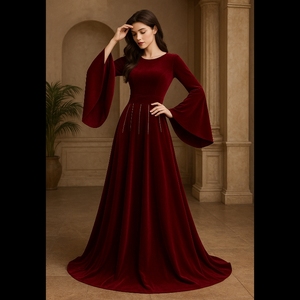 strapless open back dress Long Sleeve Deep U Neck Side Slit Gown – Piajeh Boutique main image 1