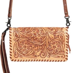 Bolso de Mano Casual de Mujer, Estilo Bohemio Occidental, de Cuero Genuino Personalizado, con Flecos y Flores, Monedero de Otoño, Superventas - Product Image 1