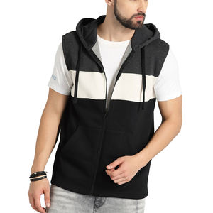 Sin manga Capucha Manga Menos Hoodi para hombre 100% Algodón Hombres Cremallera Sudadera con capucha Por encargo Sin mangas Gimnasio Fitness Wear Zip up Hoodies - Product Image 1