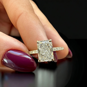 Elegant Radiant Cut Lab Grown Diamond Halo 18K <b>Solid</b> Gold VVS Clarity Luxury Women's Engagement Wedding Fine Jewelry Ring - Product Image 1