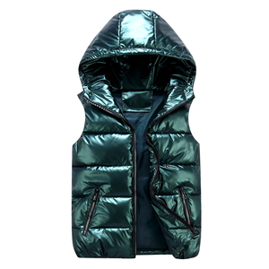 Invierno sin mangas brillante Puffer chaleco chaqueta logotipo personalizado impermeable brillante burbuja hombres chalecos con capucha - Product Image 5