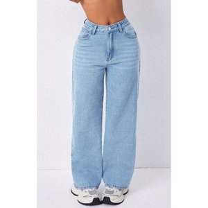 Jean en denim baggy vintage bleu glace de luxe pour femme, taille haute, extensible doux, écologique, durable, tendance, décontracté, en tissu plaqué, toutes tailles - Product Image 1