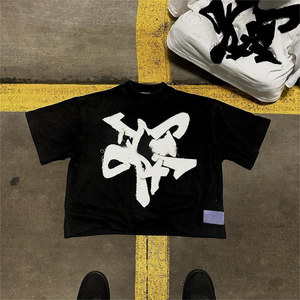 เสื้อครอปสำหรับผู้ชายผ้าฝ้ายเฮฟวีเวตไซส์ใหญ่พิเศษพิมพ์โลโก้ทรงหลวมแขนสั้นวินเทจ - Product Image 6