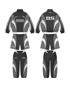Custom Design High Quality 3 Piece Sets 100% Cotton Winter Fleece Breathable Printed Jacket <b>Shorts</b> <b>Trouser</b> Stand Collar Zipper - Product Image 5