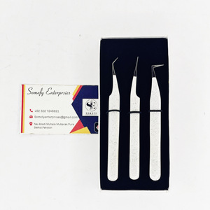 Pince à cils de volume en acier inoxydable droite à 90-45 degrés les mieux notés Isolation de la pointe en fibre enduite de caoutchouc Cils durables - Product Image 1