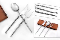Ensemble de couverts de table en acier au carbone poli miroir forgé à la main, produits de coutellerie faits à la main, ensemble de couverts polis torsadés 3 pièces