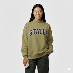 Service OEM, logo entièrement personnalisé, sweat-shirts réversibles à col montant en molleton français uni, pour femmes, hiver - Product Image 5